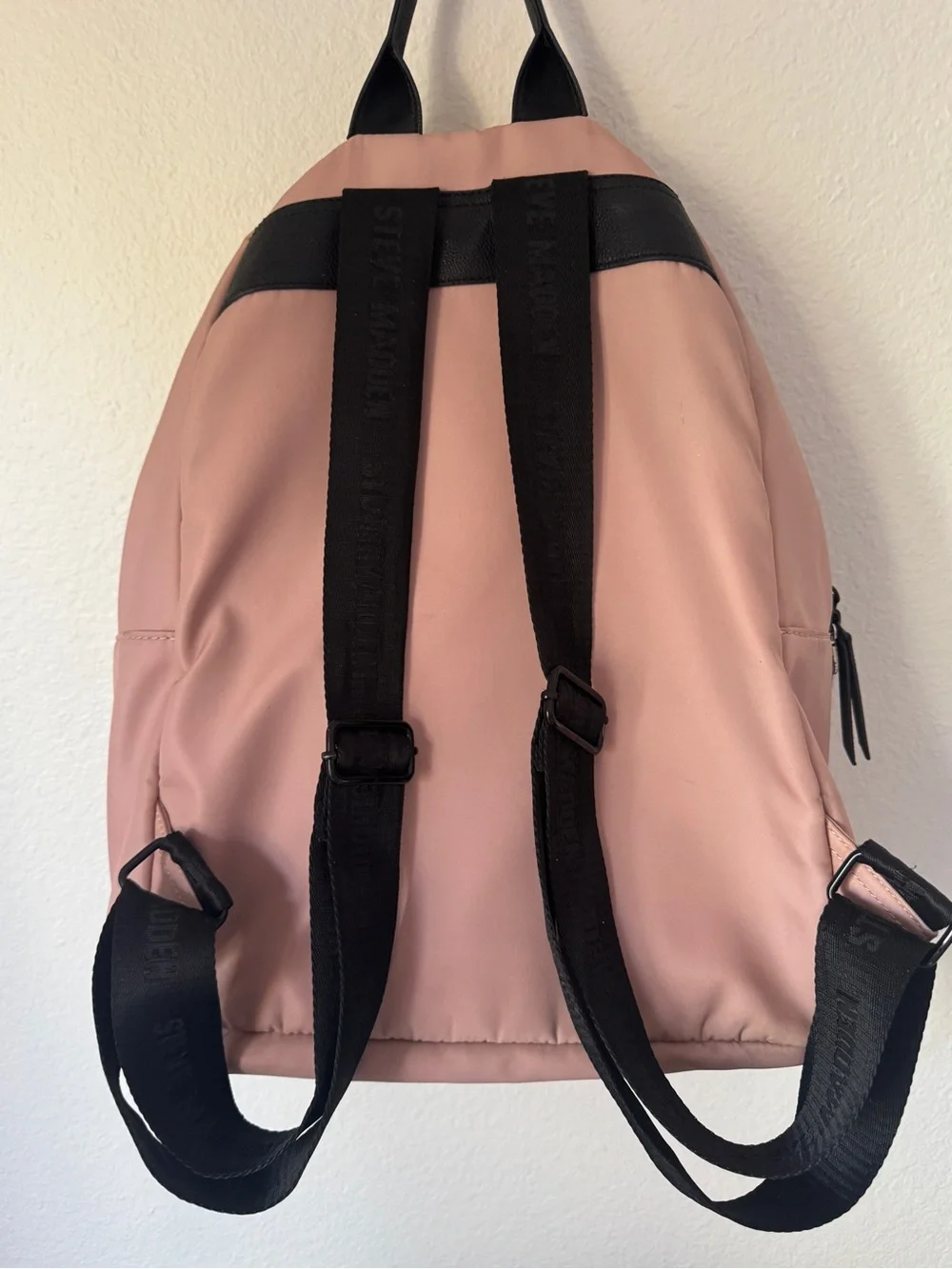 Steve Madden Blush Pink Quilted Front Backpack with Black Trim